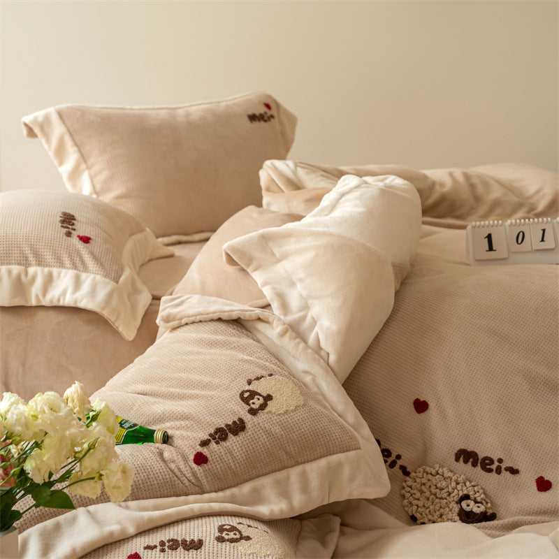 Milchfaser-Fleece Bettwäsche-Set, Waffelstruktur, 4-teilig
