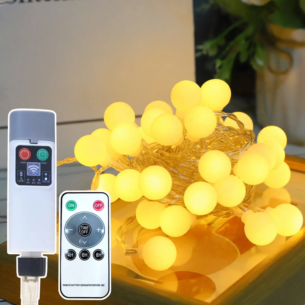 LED-Lichterkette mit kleinen Kugeln, USB-aufladbar