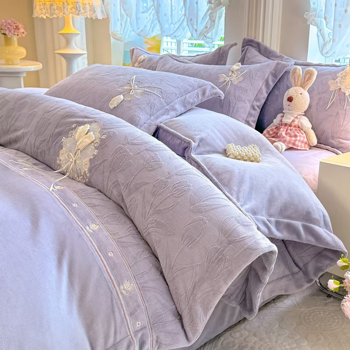 Milchfaser-Fleece Bettwäsche-Set, doppelseitig, 4-teilig