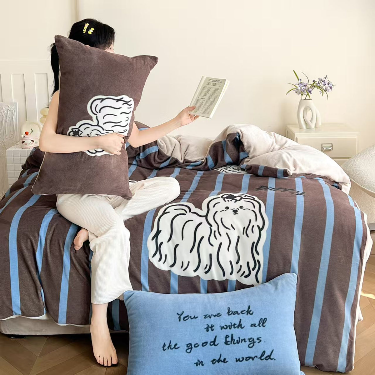 Milchfleece-Bettwäsche-Set, Cartoon-Design, warm