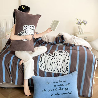 Milchfleece-Bettwäsche-Set, Cartoon-Design, warm