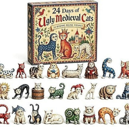 Retro-Adventskalender mit Katzen-Figuren, 24 Tage
