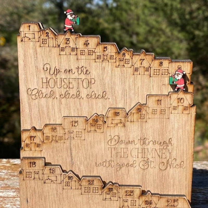 Weihnachts-Adventskalender aus Holz, Tischdekoration