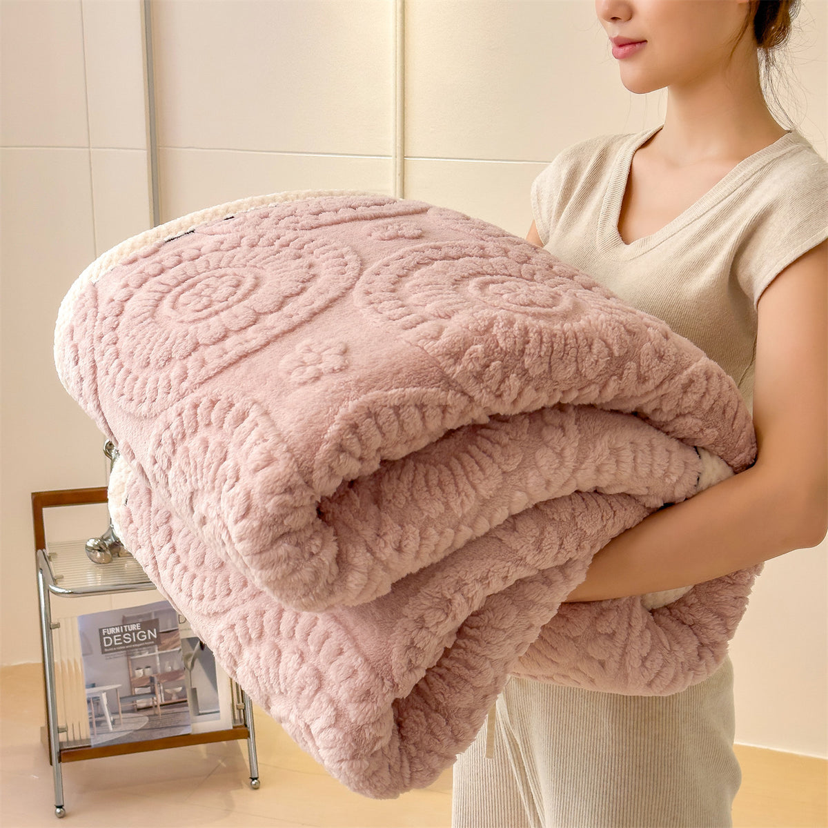 Weiche Korallenfleece-Decke mit Blumenmuster