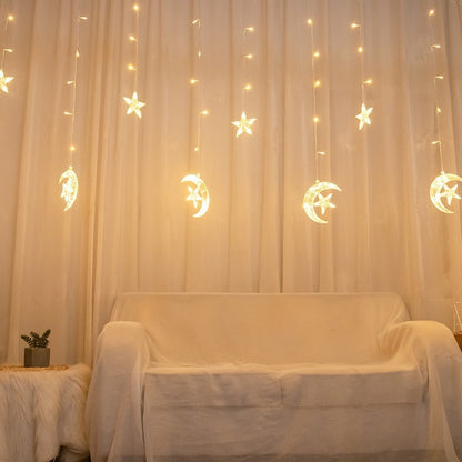 LED-Vorhang-Lichterkette mit Sternen und Monden