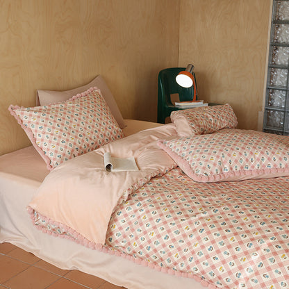 4-teiliges Bettwäsche-Set: Baumwolle und Milchfleece