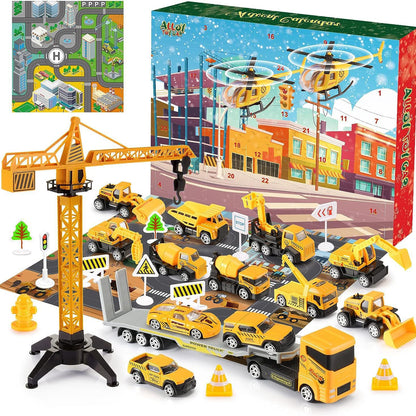 Weihnachts-Adventskalender mit Spielzeugfahrzeugen