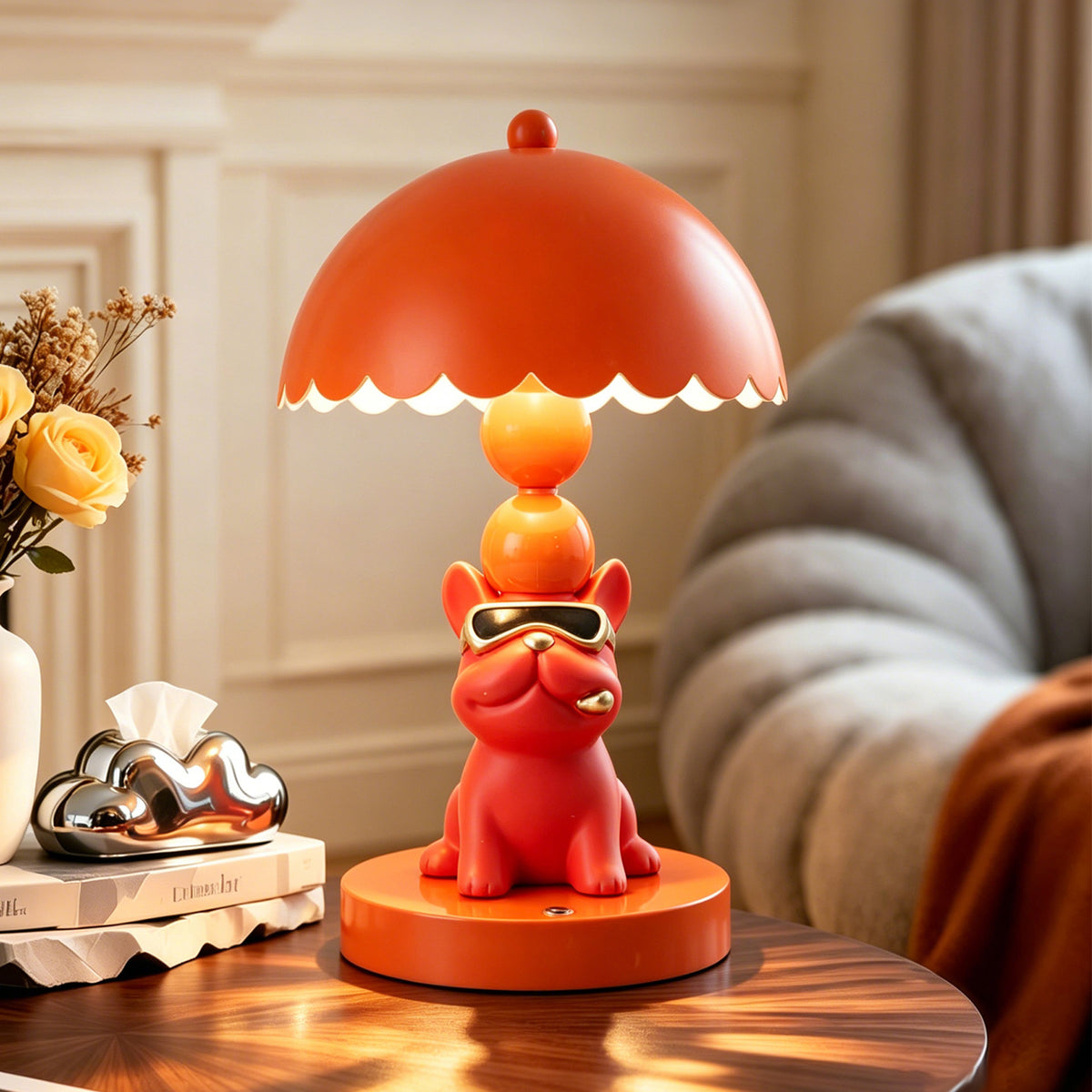Französische Bulldogge Tischlampe, ABS, Touchbedienung