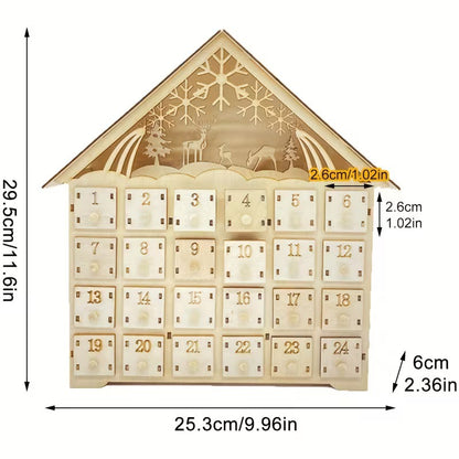 Beleuchteter Holz-Adventskalender im Hütten-Design