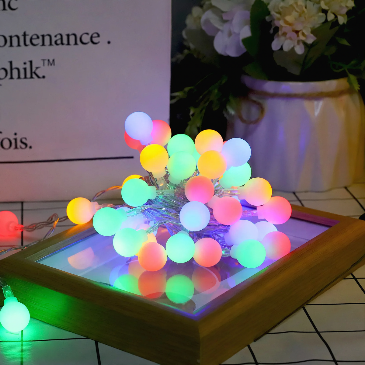 LED-Lichterkette mit kleinen Kugeln, USB-aufladbar
