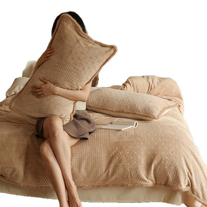 Winter-Bettwäsche-Set, Milchfaser-Fleece, verdickt, 4-teilig