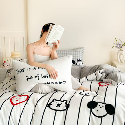 Milchfleece-Bettwäsche-Set, Cartoon-Design, warm