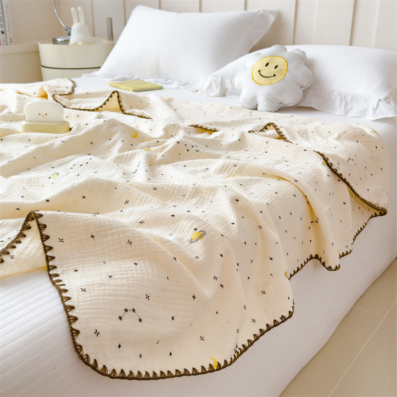 Leichte Sommerdecke aus reiner Baumwolle, Crinkle-Optik