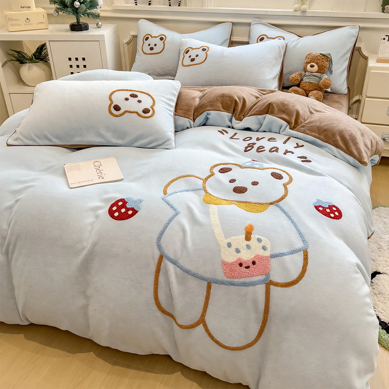 Milchfaser-Fleece Bettwäsche-Set, winterwarm, verschiedene Größen