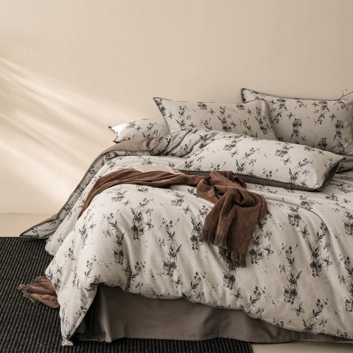 Baumwoll-Leinen-Bettwäsche-Set, Jacquard, 4-teilig