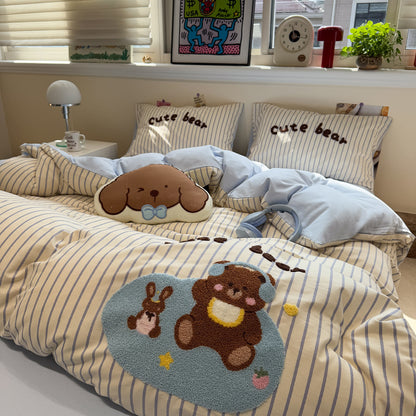 Angerautes Baumwoll-Bettwäsche-Set für Kinder