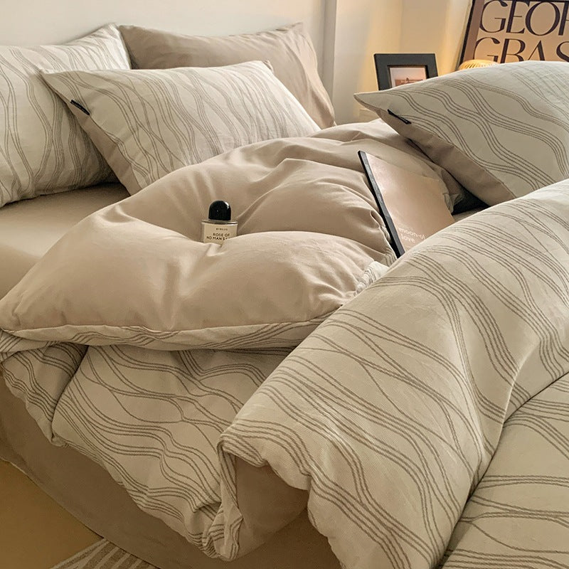 4-teiliges Bettwäsche-Set aus angerauter Baumwolle