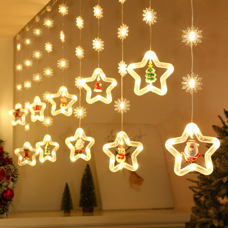 LED-Lichtervorhang mit weihnachtlichen Motiven