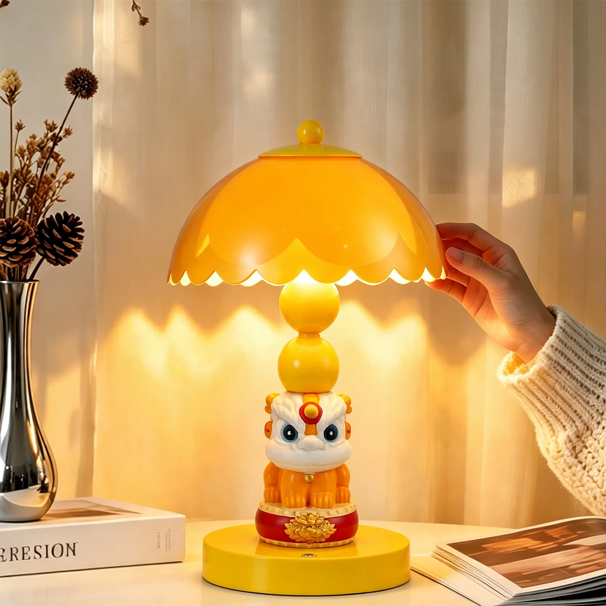 Chinesische Löwentanz-Pilz-Tischlampe