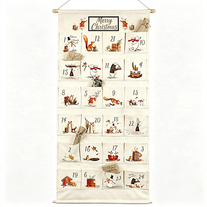 Weihnachts-Adventskalender aus Stoff mit 24 Taschen