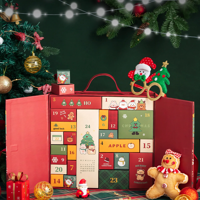 Weihnachts-Adventskalender-Geschenkbox, 24 Fächer, Stoff