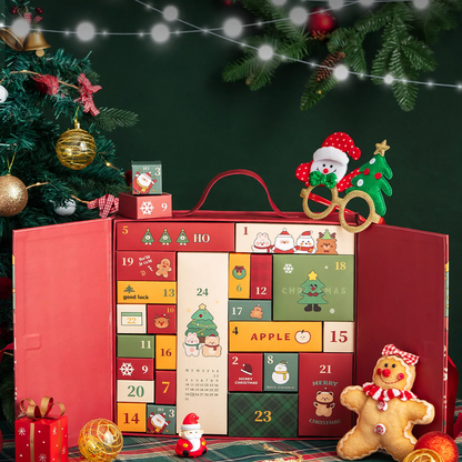 Weihnachts-Adventskalender-Geschenkbox, 24 Fächer, Stoff