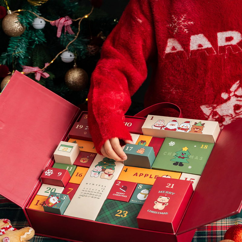 Weihnachts-Adventskalender-Geschenkbox, 24 Fächer, Stoff