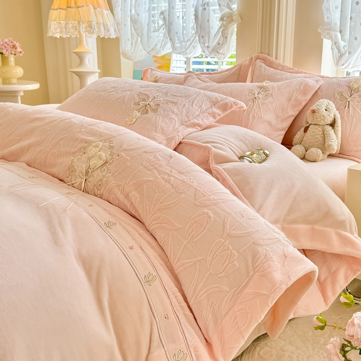 Milchfaser-Fleece Bettwäsche-Set, doppelseitig, 4-teilig