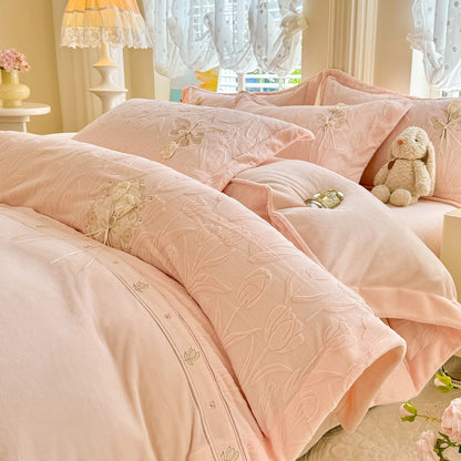 Milchfaser-Fleece Bettwäsche-Set, doppelseitig, 4-teilig
