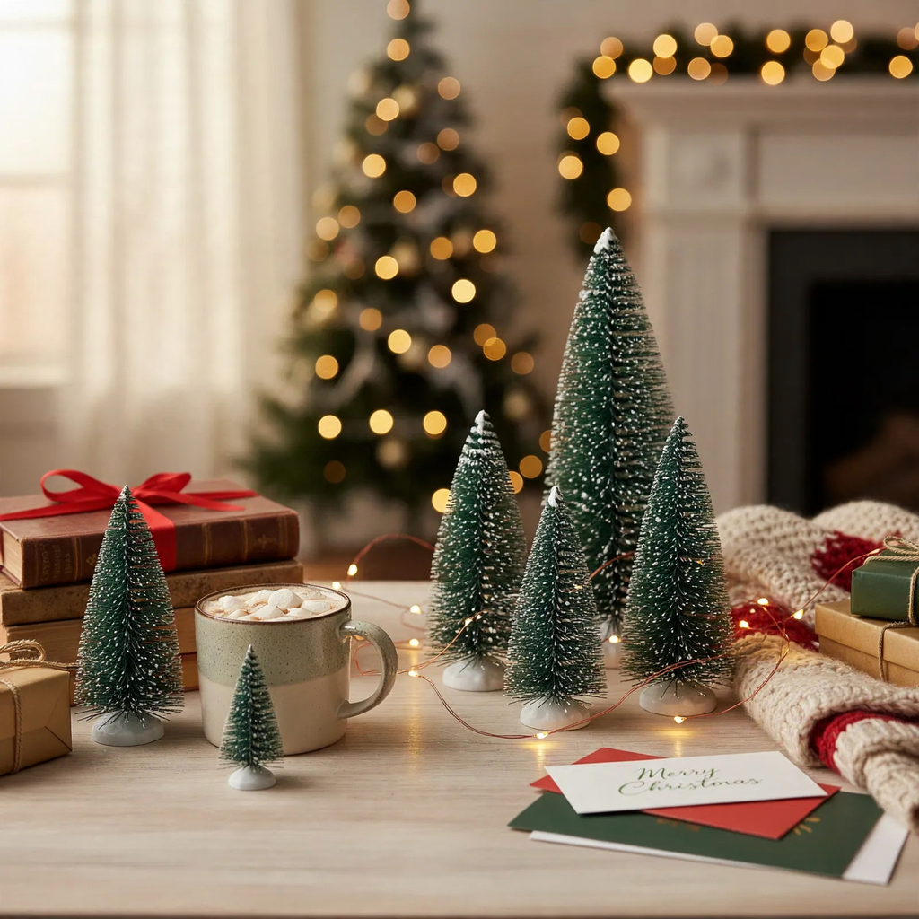Mini-Weihnachtsbaum-Set mit Kunstschnee, 10-teilig