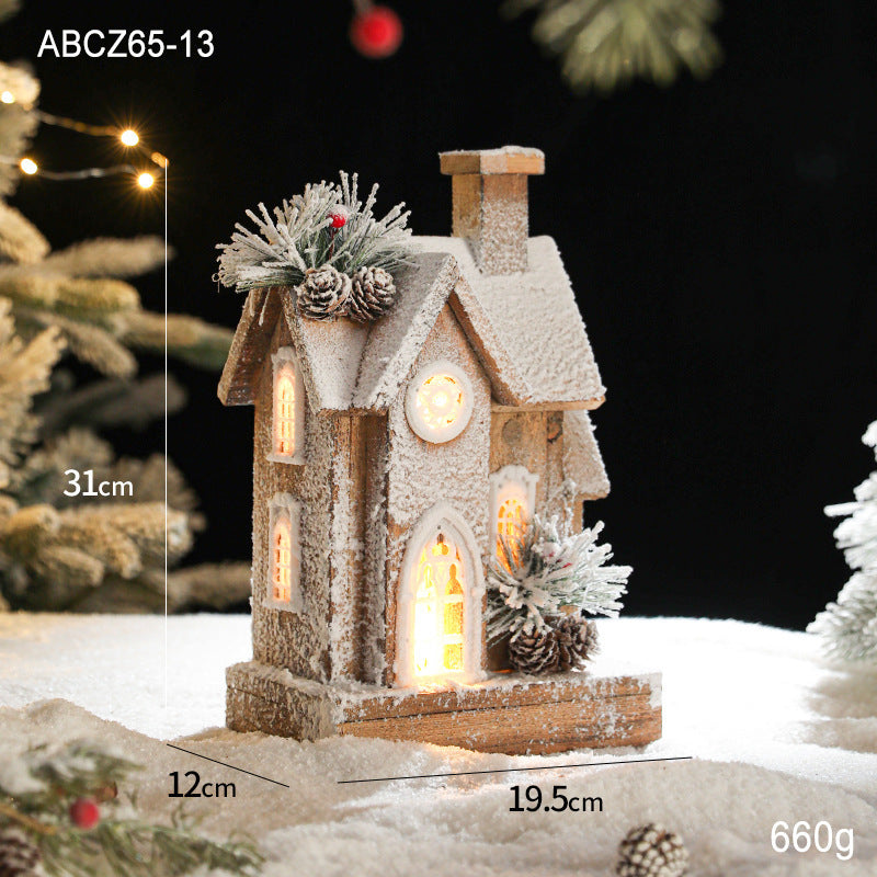 Beleuchtetes Holz-Schneehaus im Retro-Stil