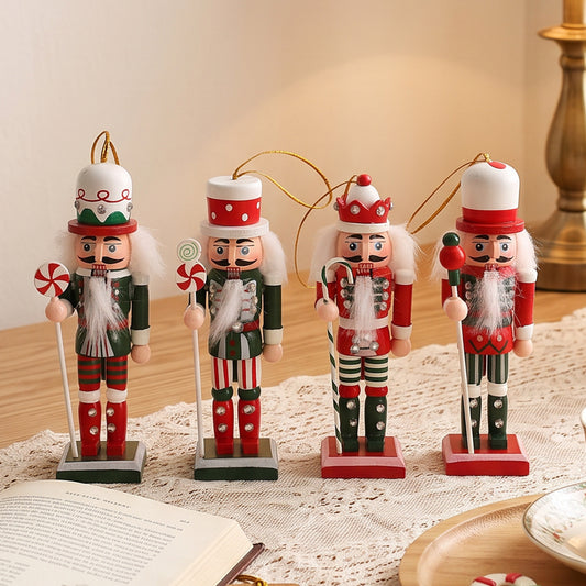 Nussknacker-Set aus Holz, 13-19 cm, als Weihnachtsbaumschmuck