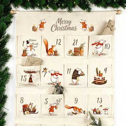 Weihnachts-Adventskalender aus Stoff mit 24 Taschen