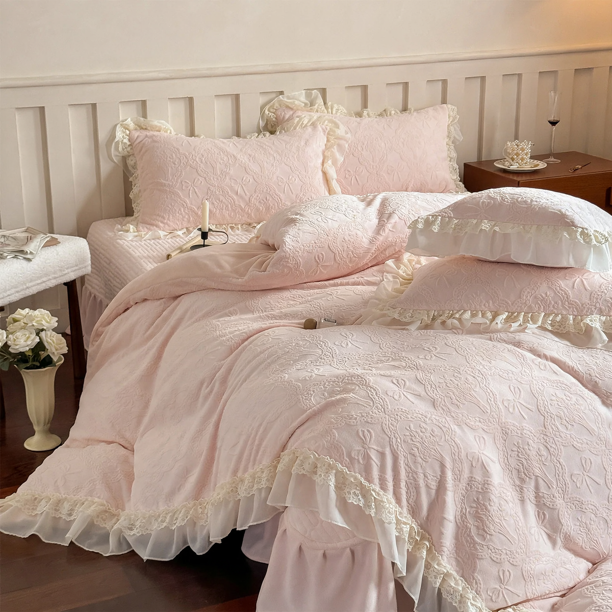 Milchfaser-Fleece Bettwäsche-Set im französischen Stil