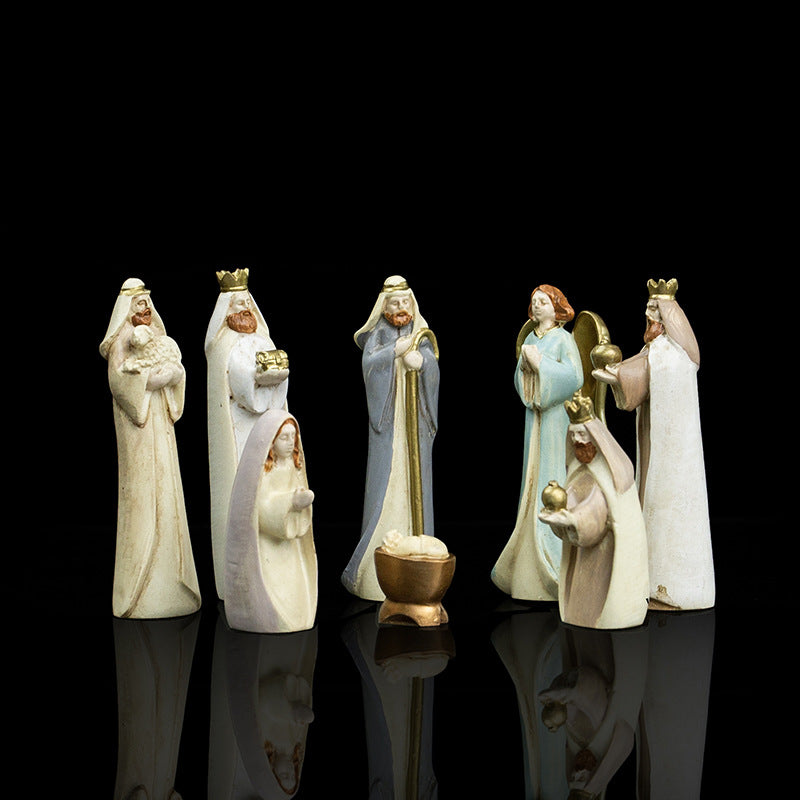Krippenfiguren-Set aus Kunstharz, 8-teilig