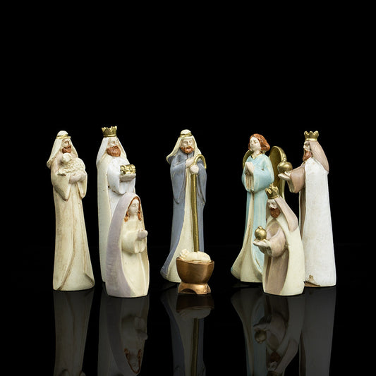 Krippenfiguren-Set aus Kunstharz, 8-teilig