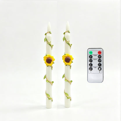 LED-Sonnenblumen-Kerze mit Sisalseil-Dekoration