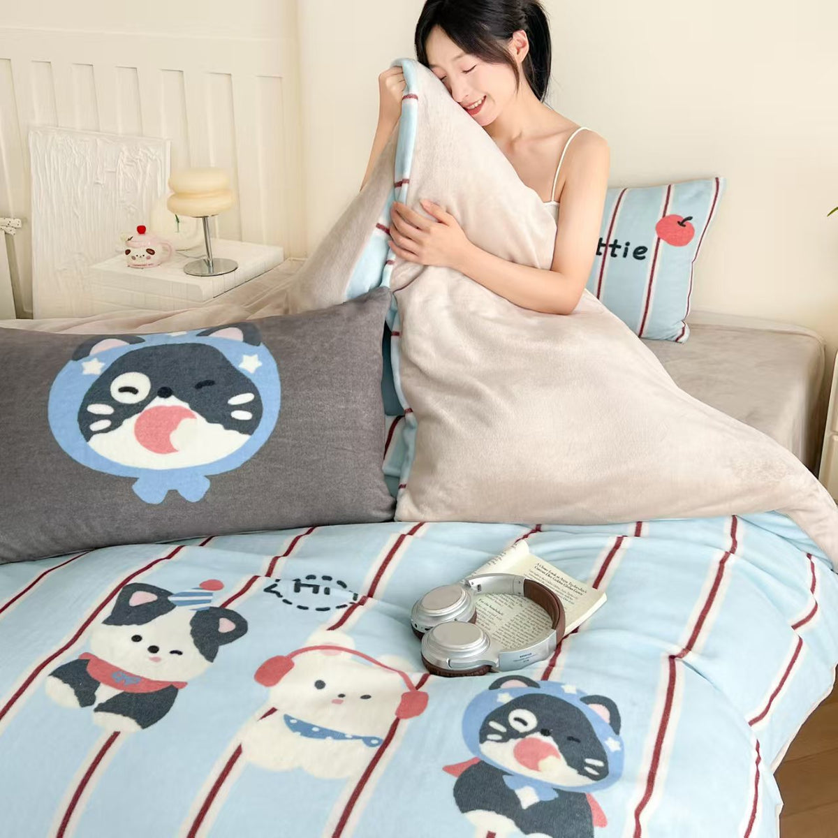 Milchfleece-Bettwäsche-Set, Cartoon-Design, warm