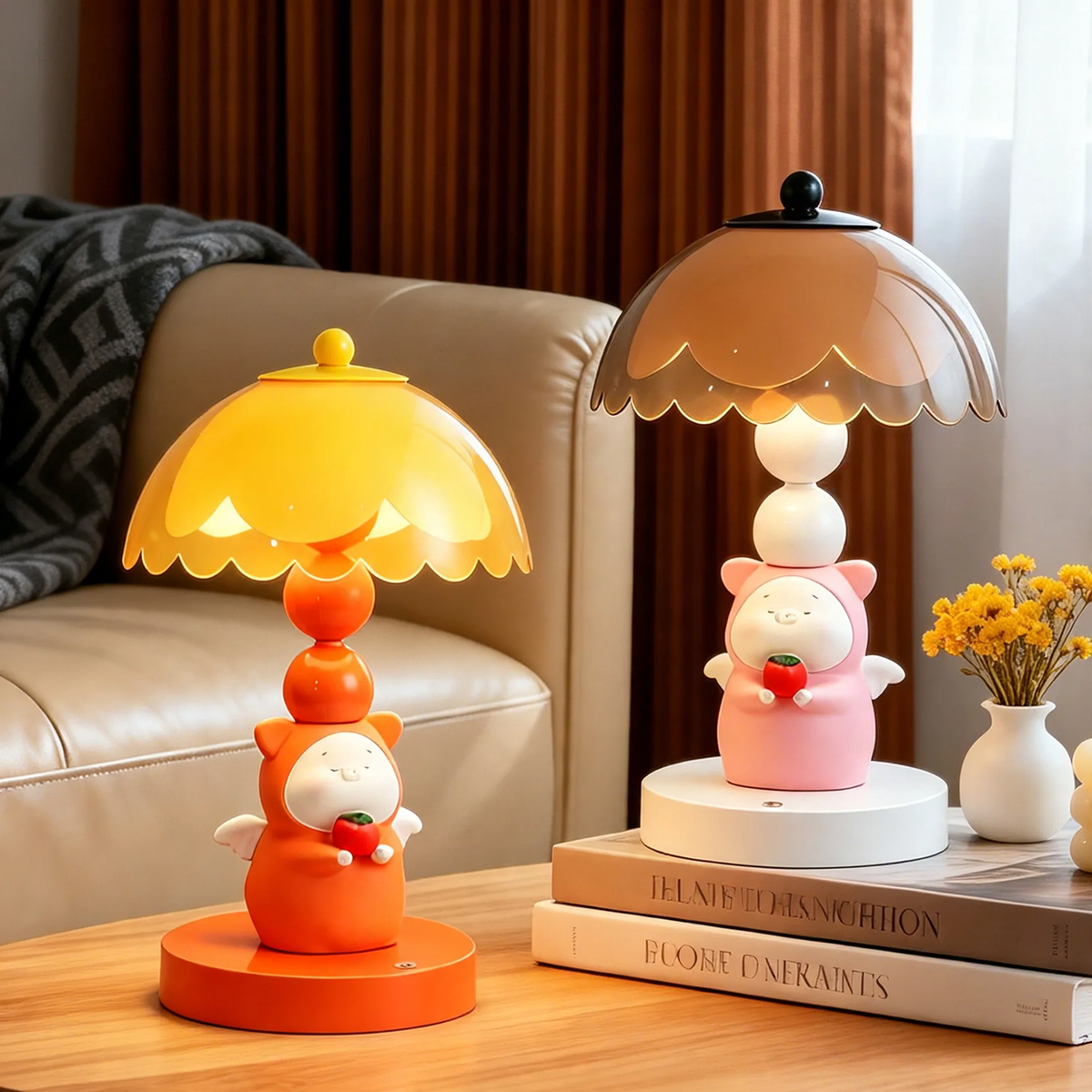 Engel-Schweinchen-Tischlampe