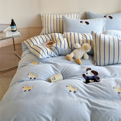 Milchfleece-Bettwäsche-Set, Cartoon-Design, extra warm
