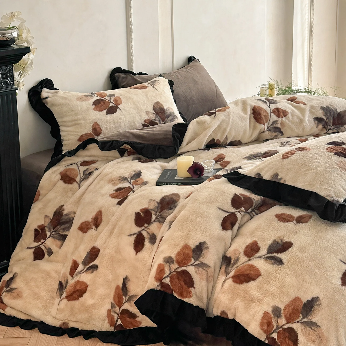 Milchfleece-Bettwäscheset mit Blumenmuster, Vintage-Stil