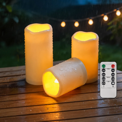 Wetterfeste LED-Stumpenkerze mit Fernbedienung