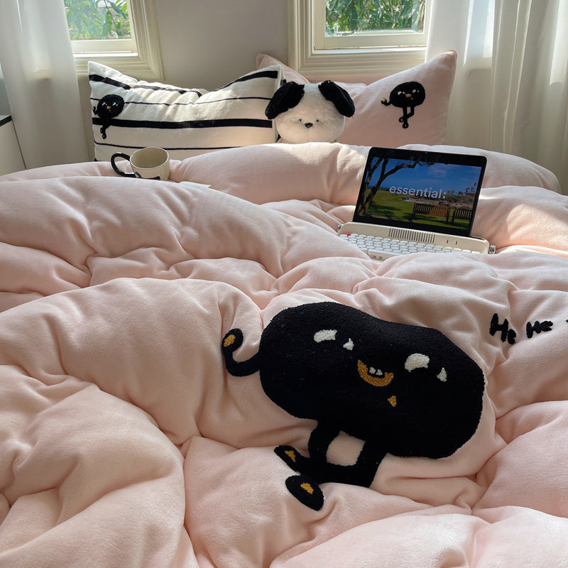 Milchfaser-Fleece Bettwäsche-Set, Cartoon-Design, warm