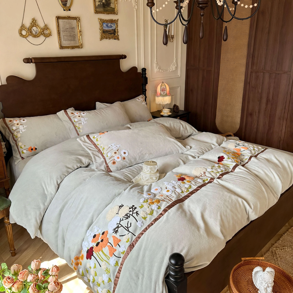 Milchfaser-Fleece Bettwäsche-Set mit Handtuchstickerei