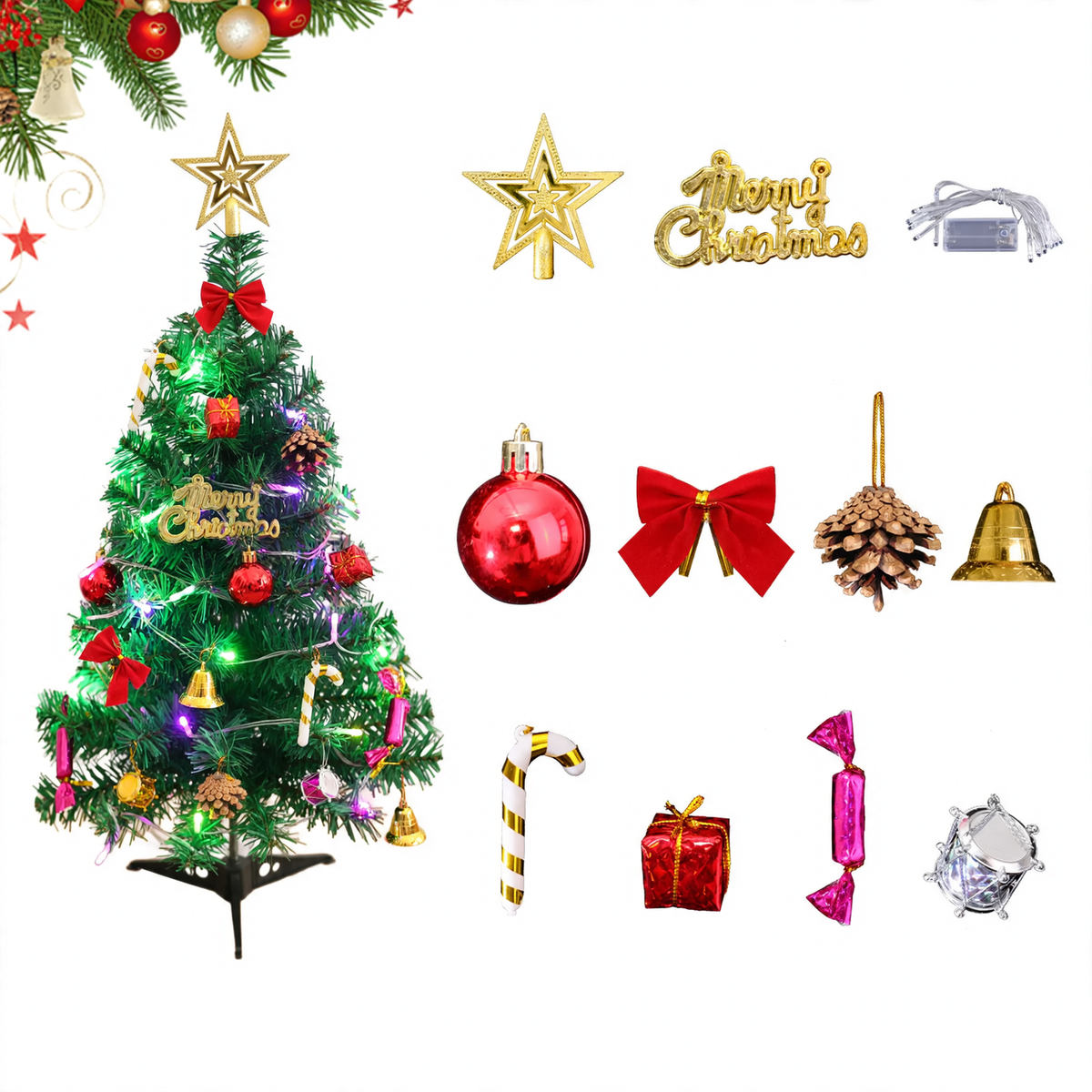 Mini-Weihnachtsbaum aus PVC, 30 cm, mit Beleuchtung