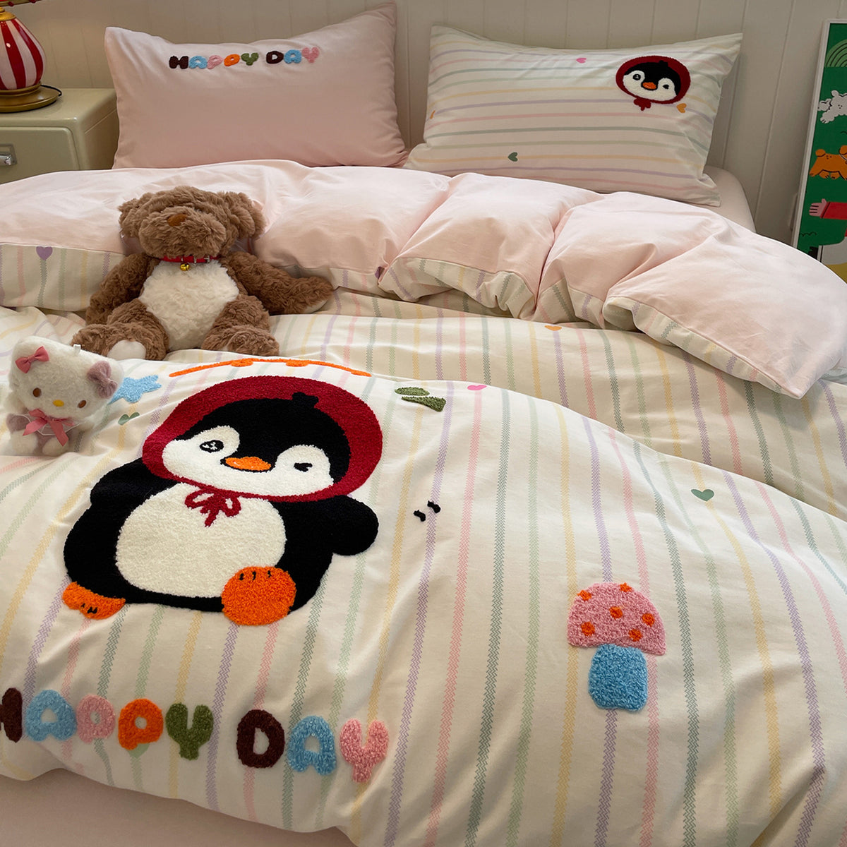 Baumwoll-Bettwäsche-Set mit Cartoon-Stickerei