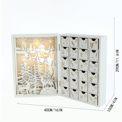 Holz-Adventskalender mit LED-Beleuchtung und Rentier-Motiv