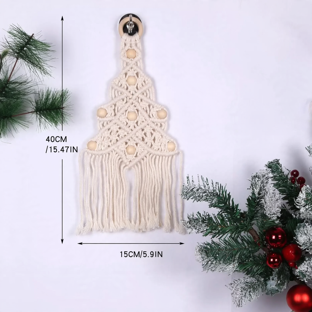 Handgefertir Weihnachtsbaum-Wandbehang aus Baumwollseil