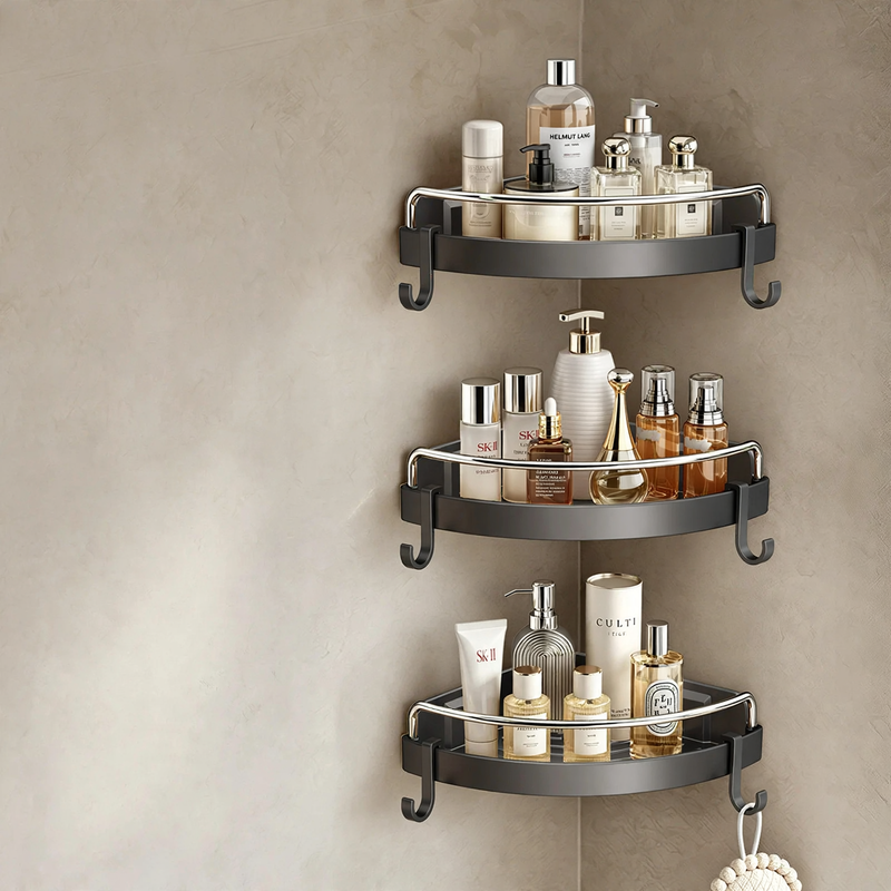 Dreieck-Eckregal für Badezimmer, Kunststoff und Aluminium
