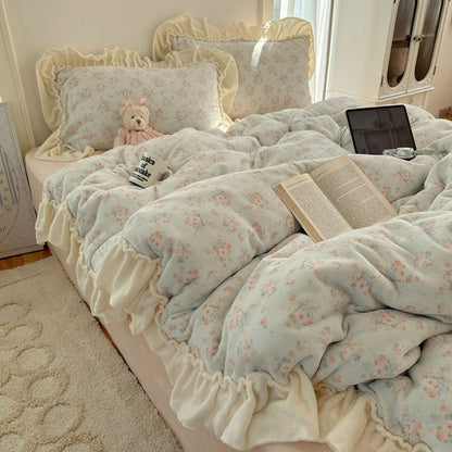 Milchfaser-Fleece Bettwäsche-Set, florales Design